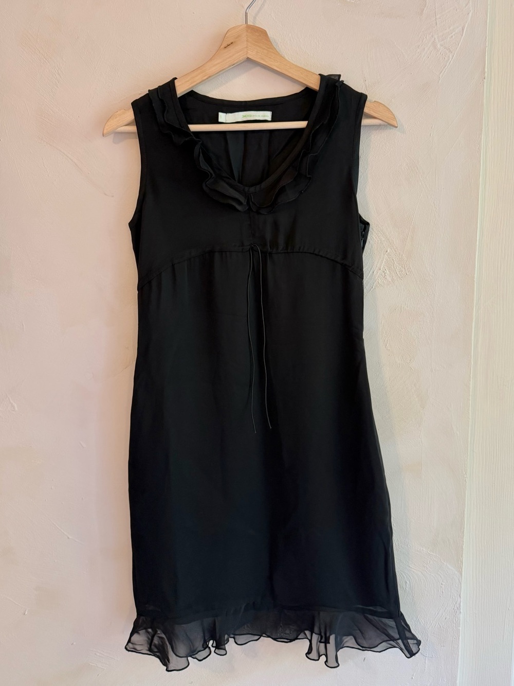 Vintage Y2K | Black Chiffon Ruffle Collar | Tie Waist Mini Dress | Size XS